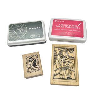 Lot of 2 New Ink Pads and 2 Stamps King of Hearts Passionate Poste